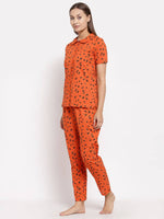 Thumbnail for Myshka Women's Brown Cotton Printed Half Sleeve Collar Neck Casual Night suit