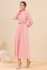 Thumbnail for Juniper Women Pink Chiffon Woven Design Flared Dress - Distacart
