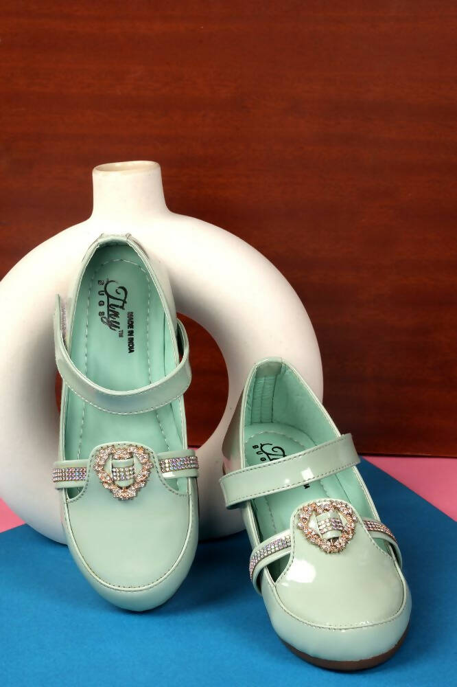 Tiny Bugs Girls Party Wear Velcro Ballerinas - Green - Distacart