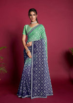 Thumbnail for Vamsee Green And Blue Georgette Designer Saree - Distacart