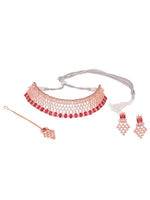 Thumbnail for Saraf RS Jewellery Rose Gold-Plated & Red AD & CZ-Studded Contemporary Jewellery Set - Distacart