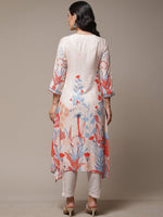 Thumbnail for Biba Floral Printed Thread Work Beads Detail A-Line Asymmetric Kurta - Distacart