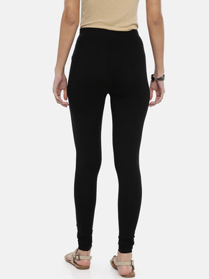 Souchii Black Solid Slim-Fit Churidar-Length Leggings - Distacart