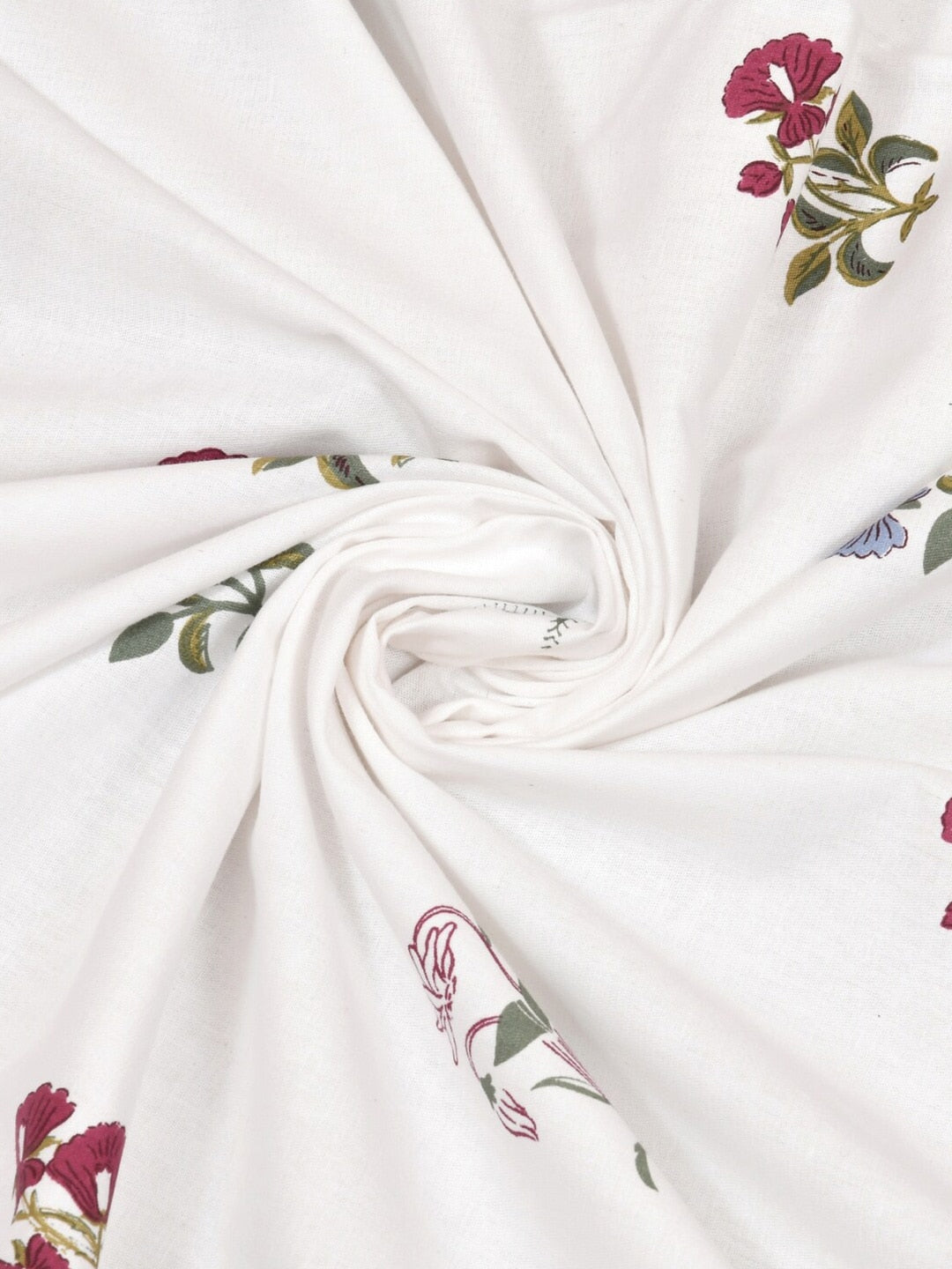 haus & kinder Floral Motifs White & Green 186 TC Cotton Queen Bedsheet & 2 Pillow Covers - Distacart