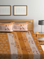 Thumbnail for BOMBAY DYEING Beige & Yellow Printed Cotton 104 TC King Bedsheet With 2 Pillow Covers - Distacart