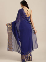 Thumbnail for Kalini Navy Blue & Gold-Toned Zari Saree - Distacart