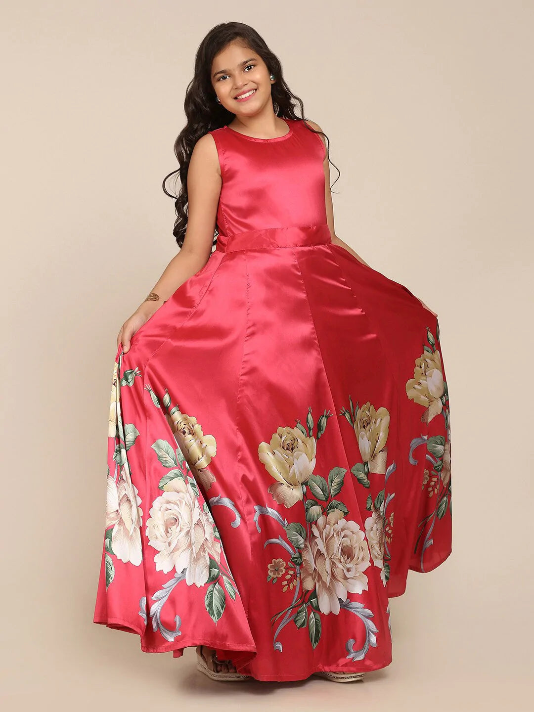 NOZ2TOZ Coral Floral Maxi Dress For Girls - Distacart