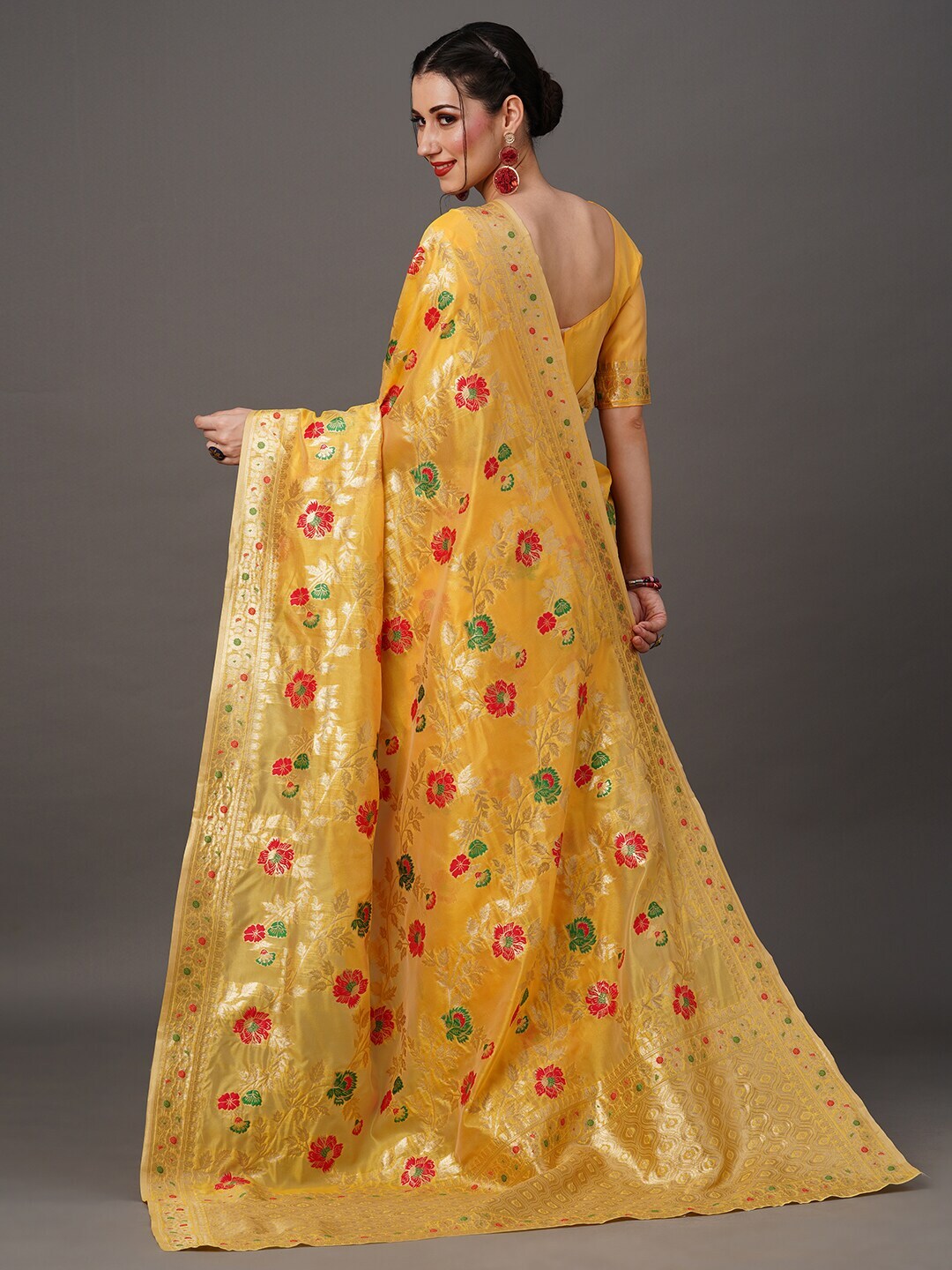 Mitera Floral Organza Banarasi Zari Saree With Blouse Piece - Distacart