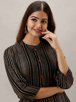 Thumbnail for Kalini Women Black & Gold-Toned Striped Kurta - Distacart