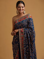Thumbnail for Koskii Blue & Red Floral Zari Art Silk Saree - Distacart