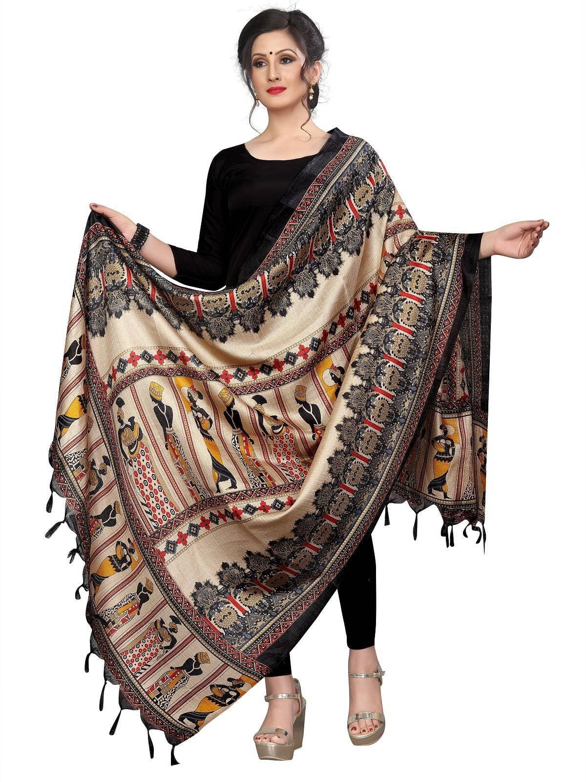 Vamika Black Latest Printed Khadi Bhagalpuri Dupatta