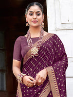 Thumbnail for Saree Mall Purple & Gold-Toned Ethnic Motifs Printed Zari Sarees - Distacart