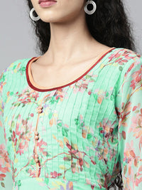 Thumbnail for Souchii Sea Green Floral Chiffon Maxi Dress - Distacart