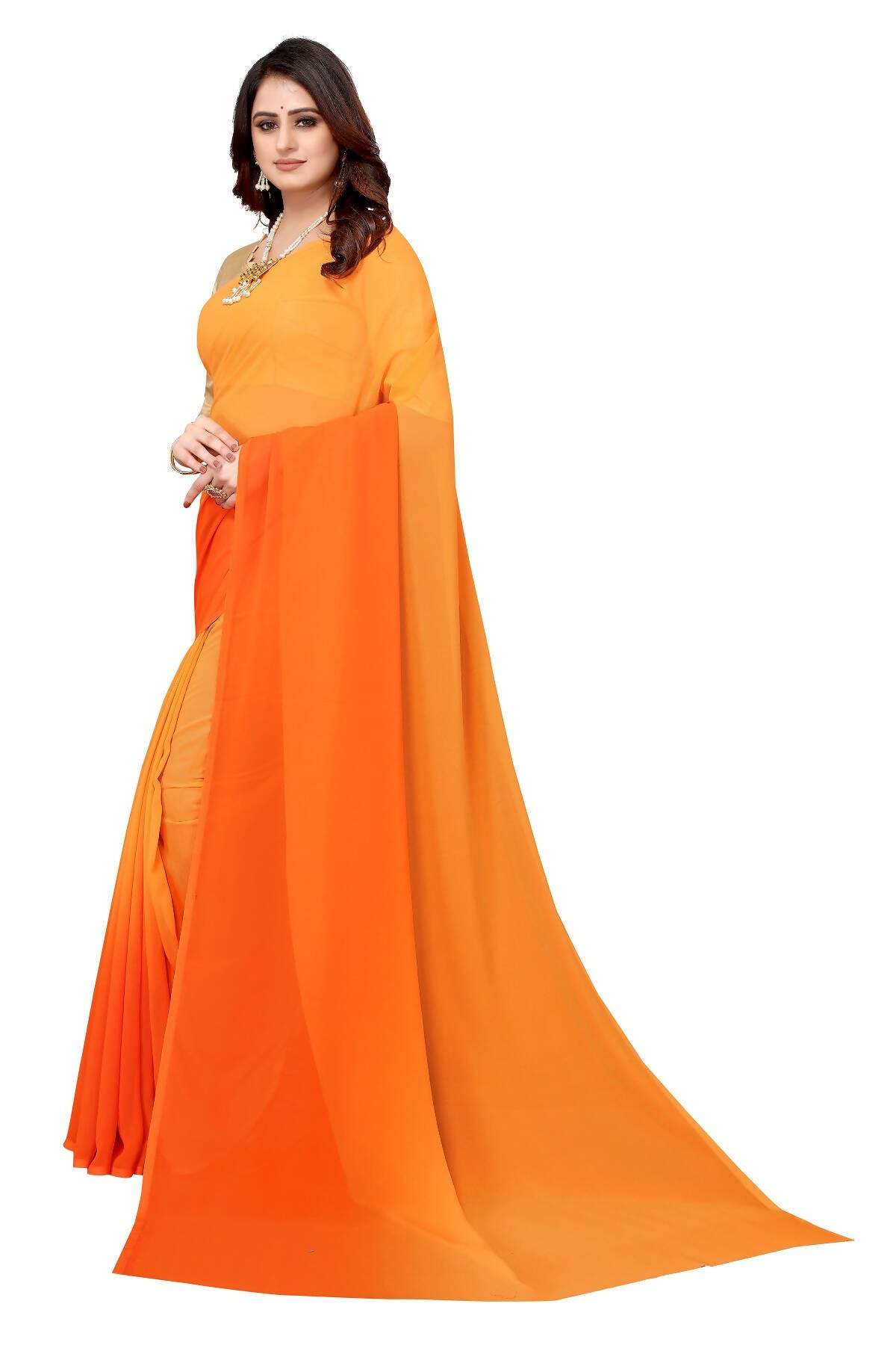 Vamika Orange Half N Half Georgette Saree - Distacart
