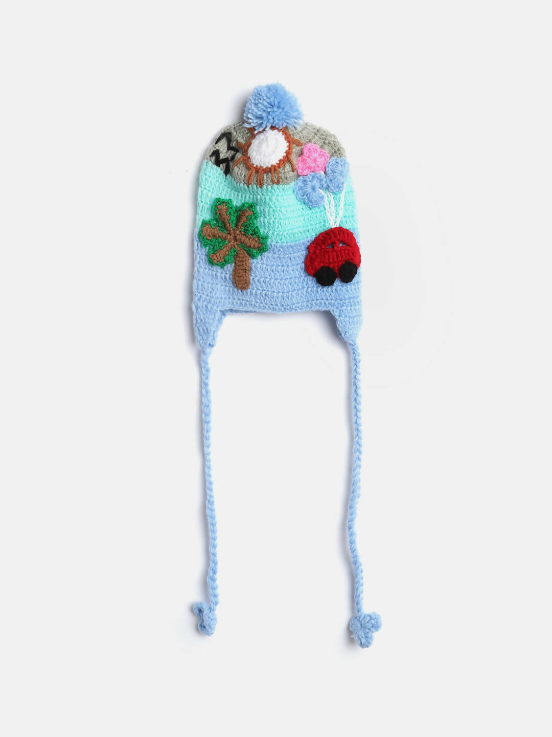 Chutput Kids Woollen Hand Knitted Trip Scenery Bobble Detailed Cap - Blue - Distacart