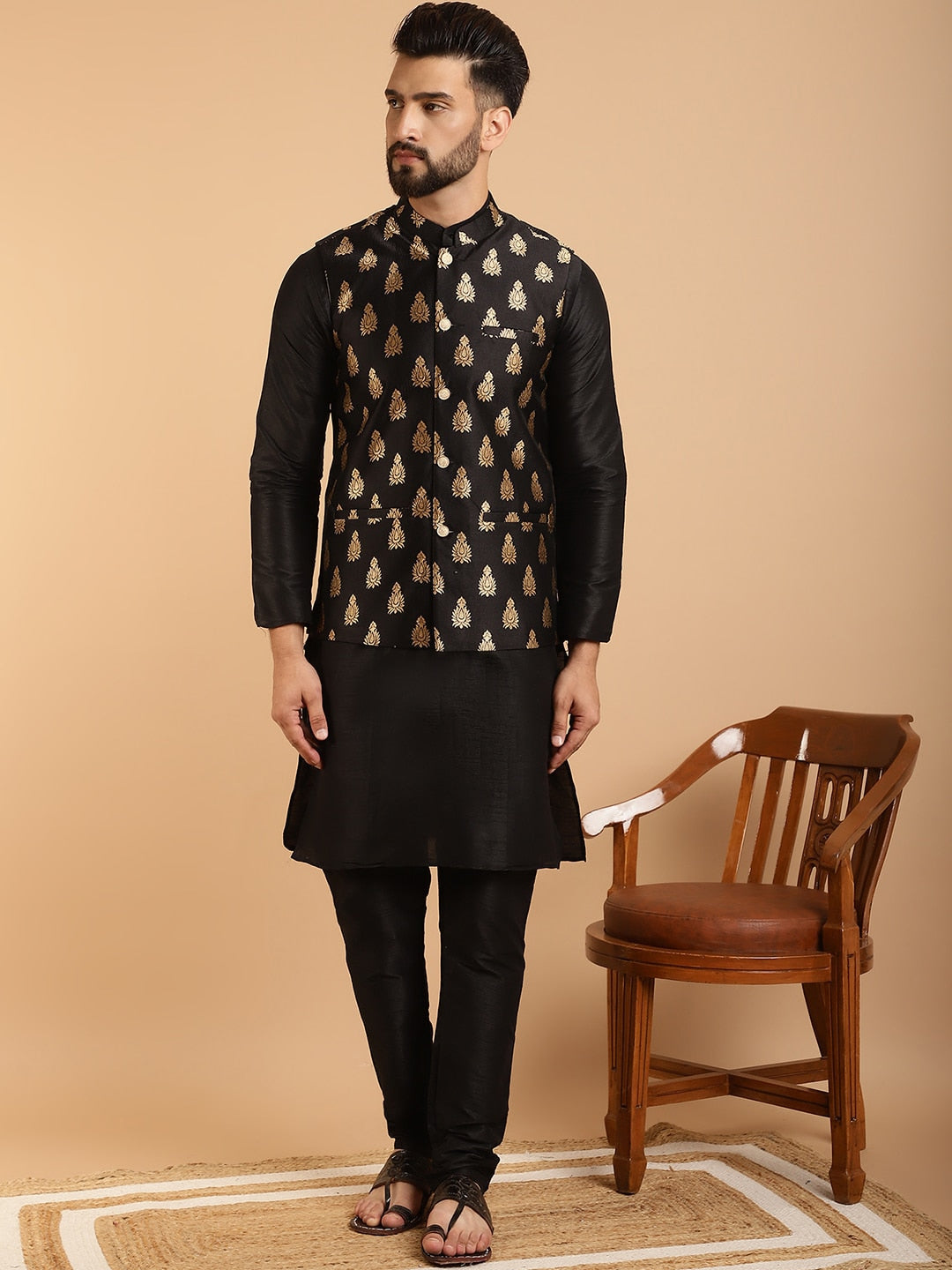 Sojanya Band Collar Regular Kurta & Churidar With Nehru Collar - Distacart