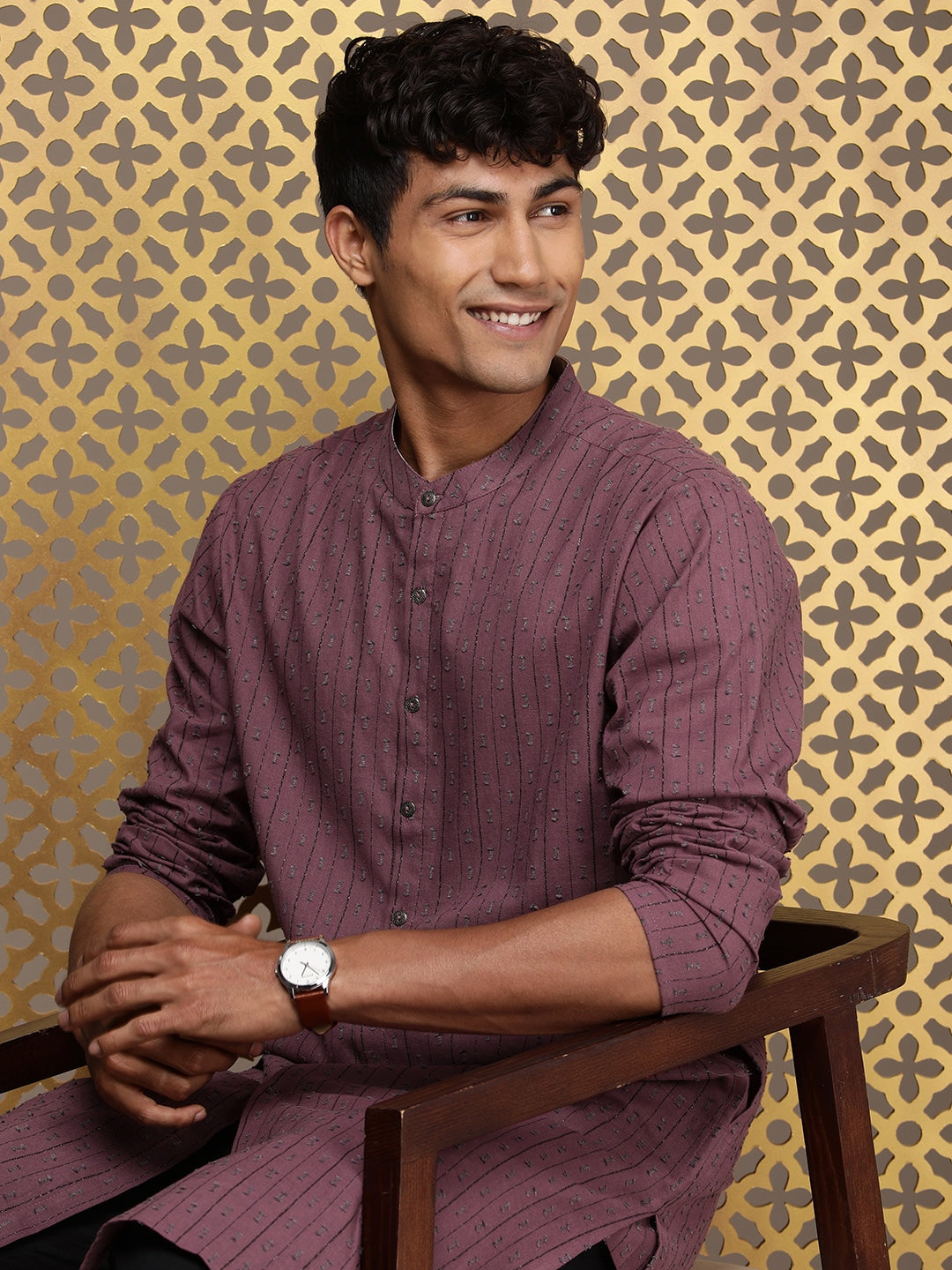 House of Pataudi Woven Design Straight Jashn Kurta - Distacart