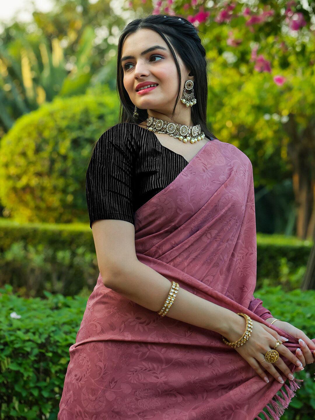 Tikhi Imli Floral Printed Embossed Ready to Wear Saree - Distacart