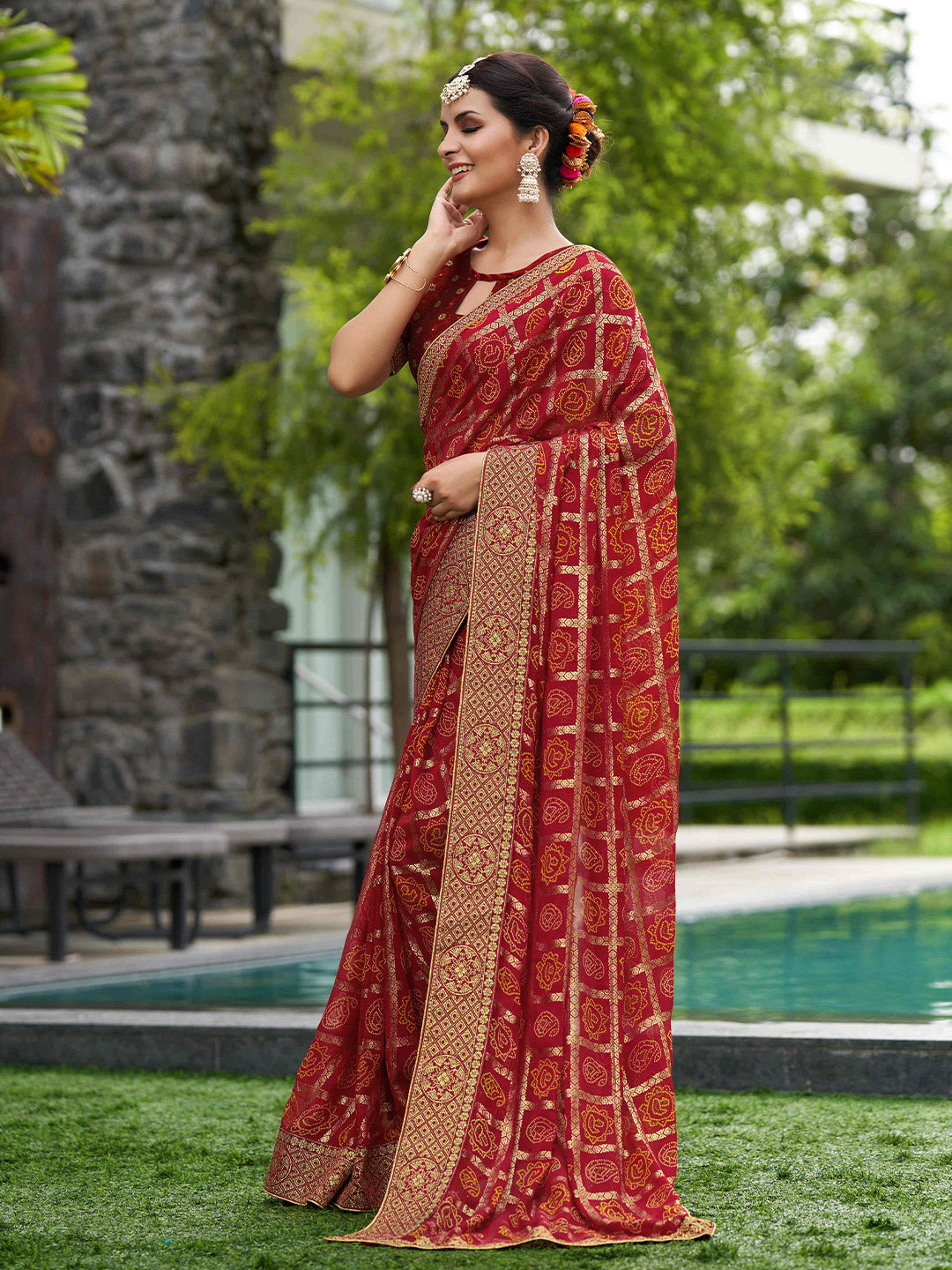 Mitera Ethnic Motifs Printed Pure Georgette Saree - Distacart