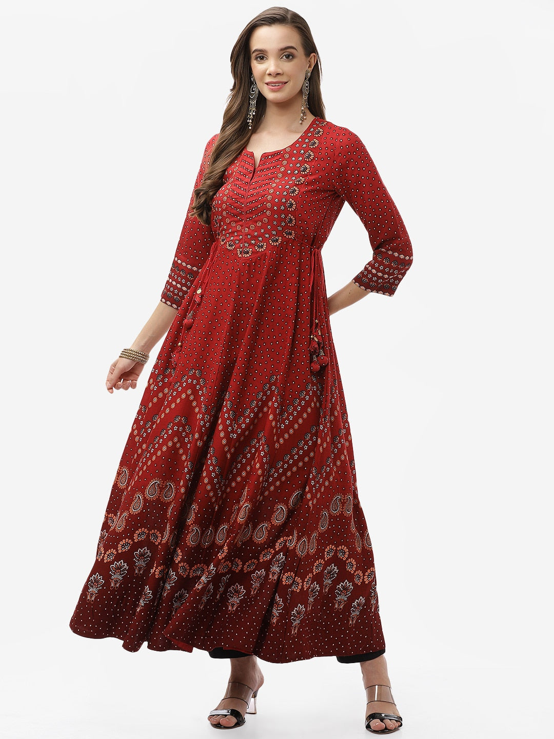 Biba Women Red Ethnic Motifs Embroidered Mirror Work Anarkali Kurta - Distacart