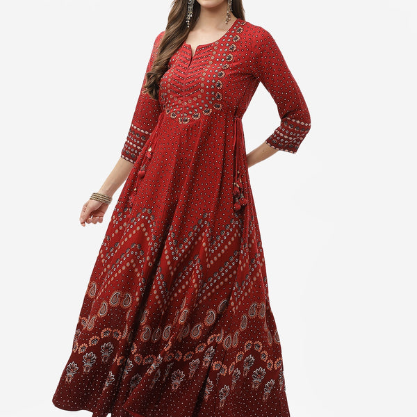 Biba Women Red Ethnic Motifs Embroidered Mirror Work Anarkali Kurta - Distacart
