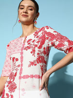 Thumbnail for Sangria Women Floral Printed Keyhole Neck Floral Kurta - Distacart