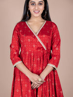 Thumbnail for HERE&NOW Red & Beige Ethnic Motifs Printed Angrakha Gotta Patti Kurta with Trousers - Distacart