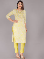 Thumbnail for Kalini Ethnic Motifs Printed Mirror Work Pure Cotton Kurta with Trousers - Distacart