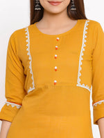 Thumbnail for HERE&NOW Mustard Yellow & White Ethnic Motifs Embroidered Straight Kurta - Distacart