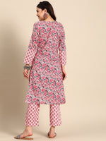 Thumbnail for Sangria Floral Printed Regular Pure Cotton Kurta with Palazzos - Distacart