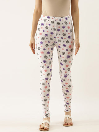 Souchii White & Grey Printed Slim-Fit Ankle-Length Leggings - Distacart