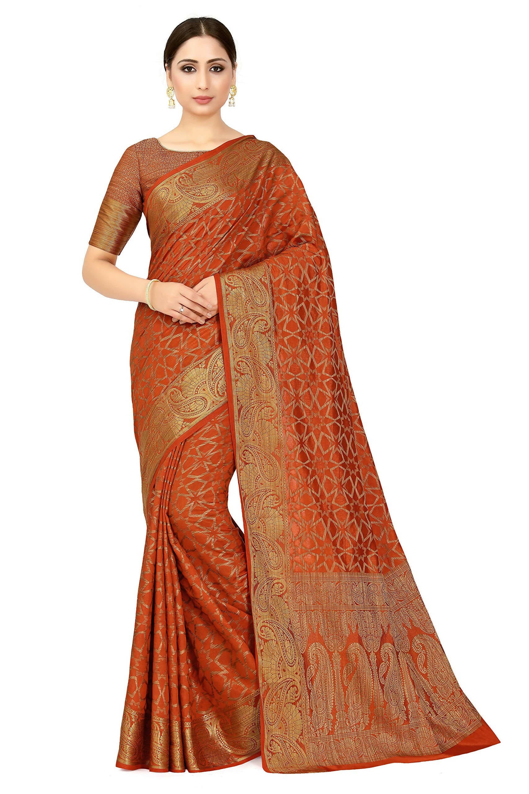 Mimosa Women's Rust Orange Patola Art Silk Saree - Distacart