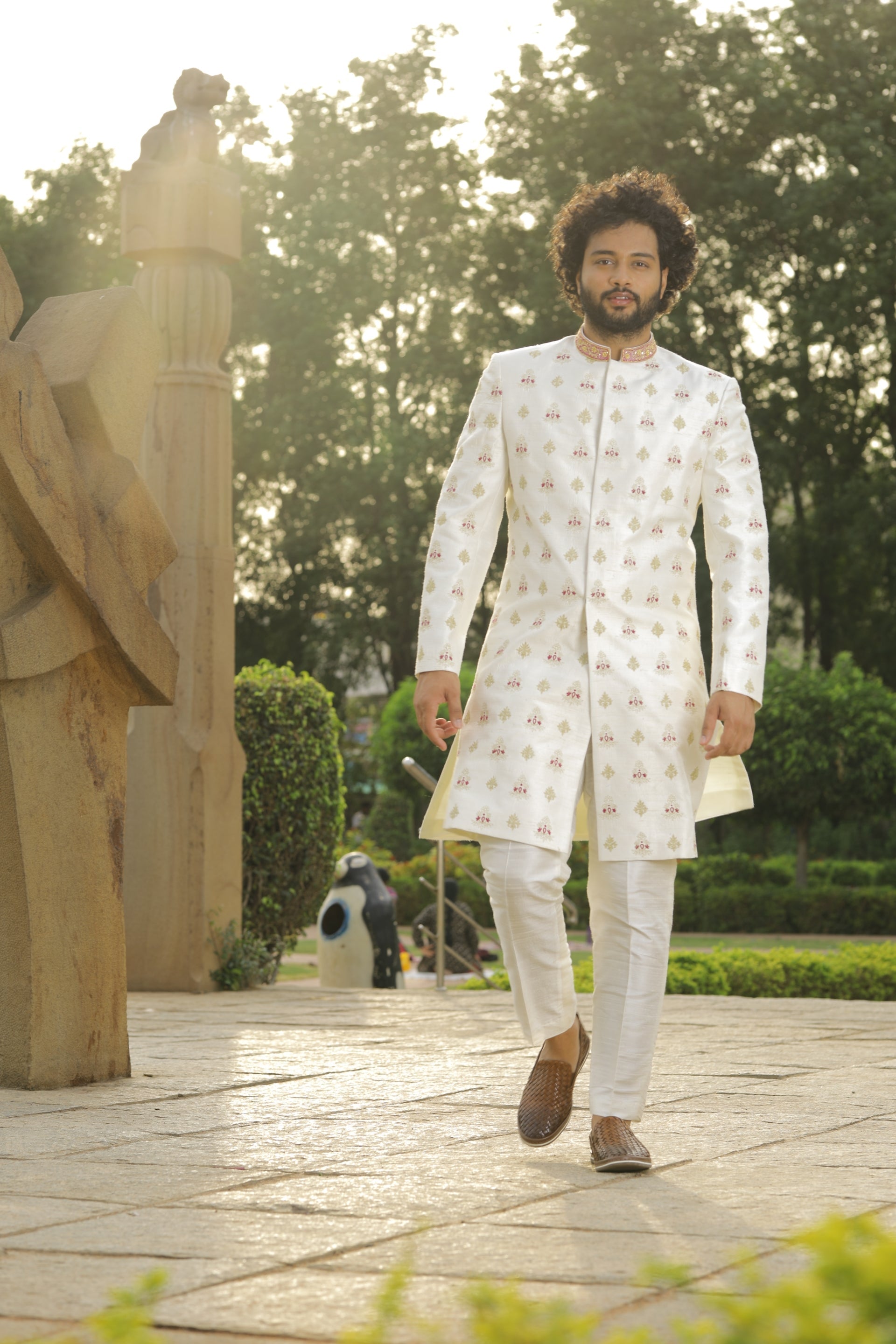 Irenic White Designer Sherwani by Hilo Designs - Distacart