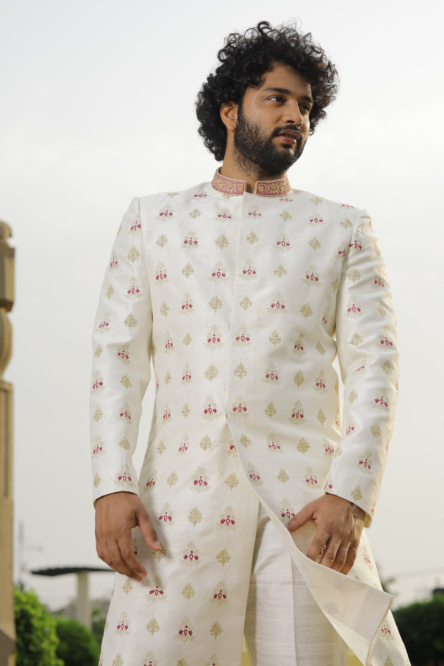 Irenic White Designer Sherwani by Hilo Designs - Distacart