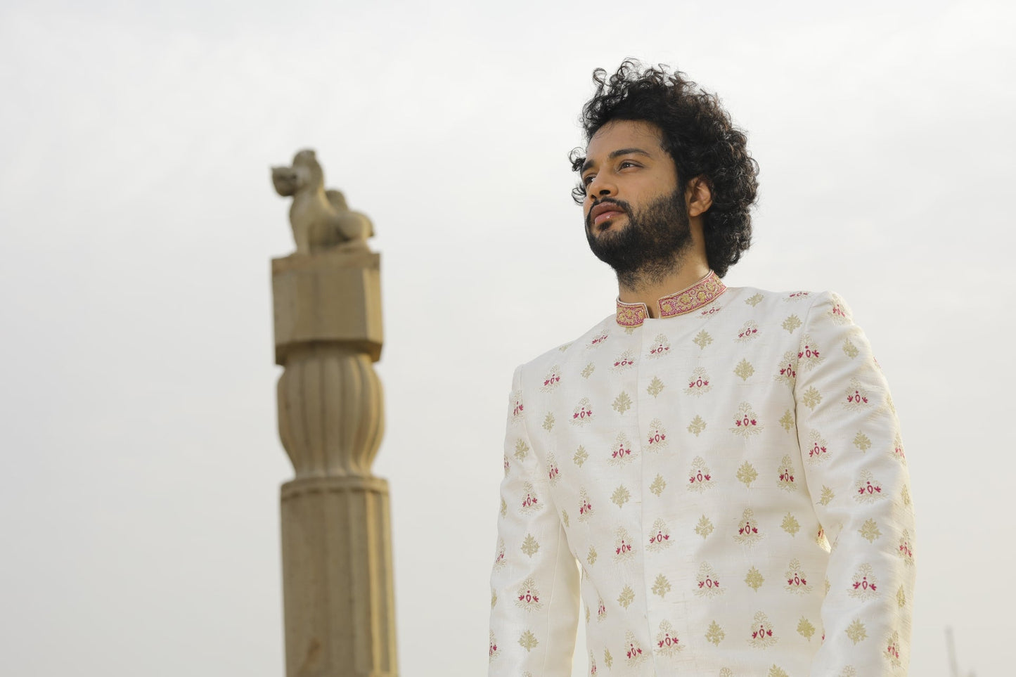 Irenic White Designer Sherwani by Hilo Designs - Distacart