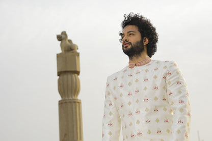 Irenic White Designer Sherwani by Hilo Designs - Distacart