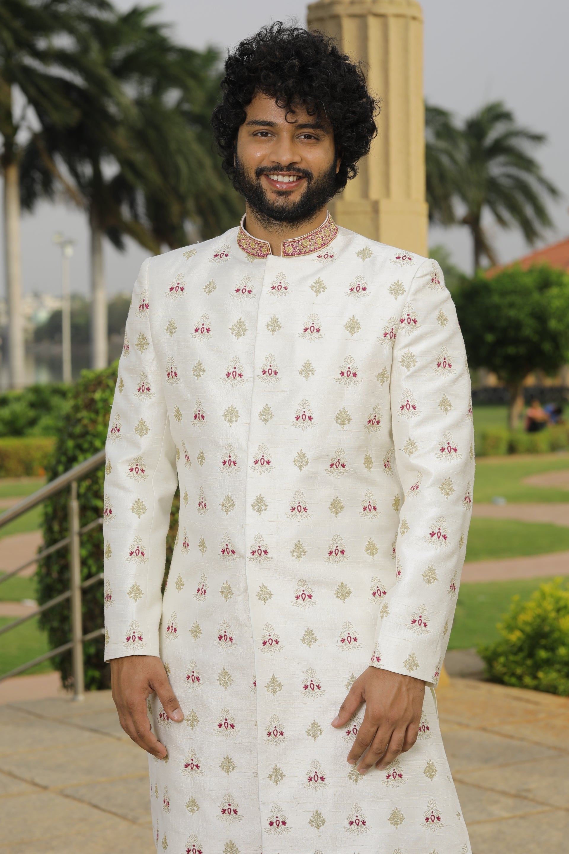 Irenic White Designer Sherwani by Hilo Designs - Distacart