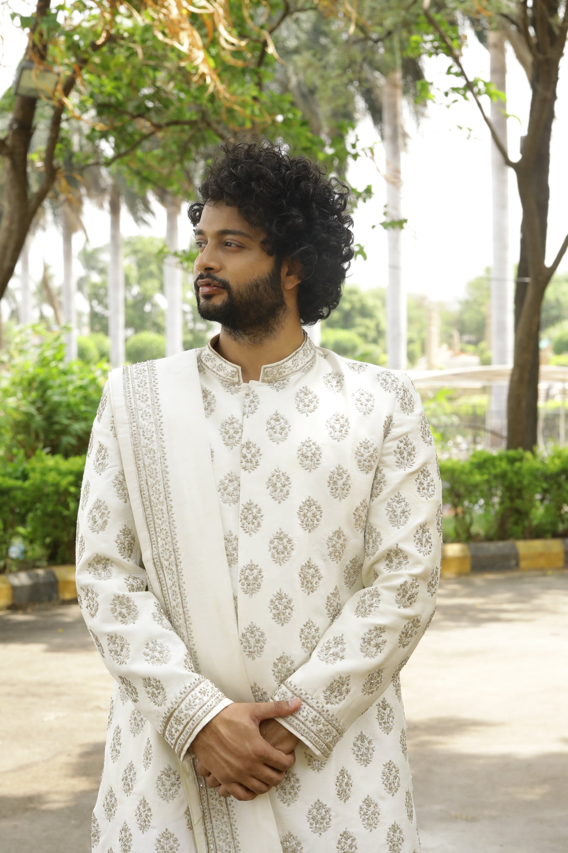 Iysian-Silver Designer Sherwani by Hilo Designs - Distacart