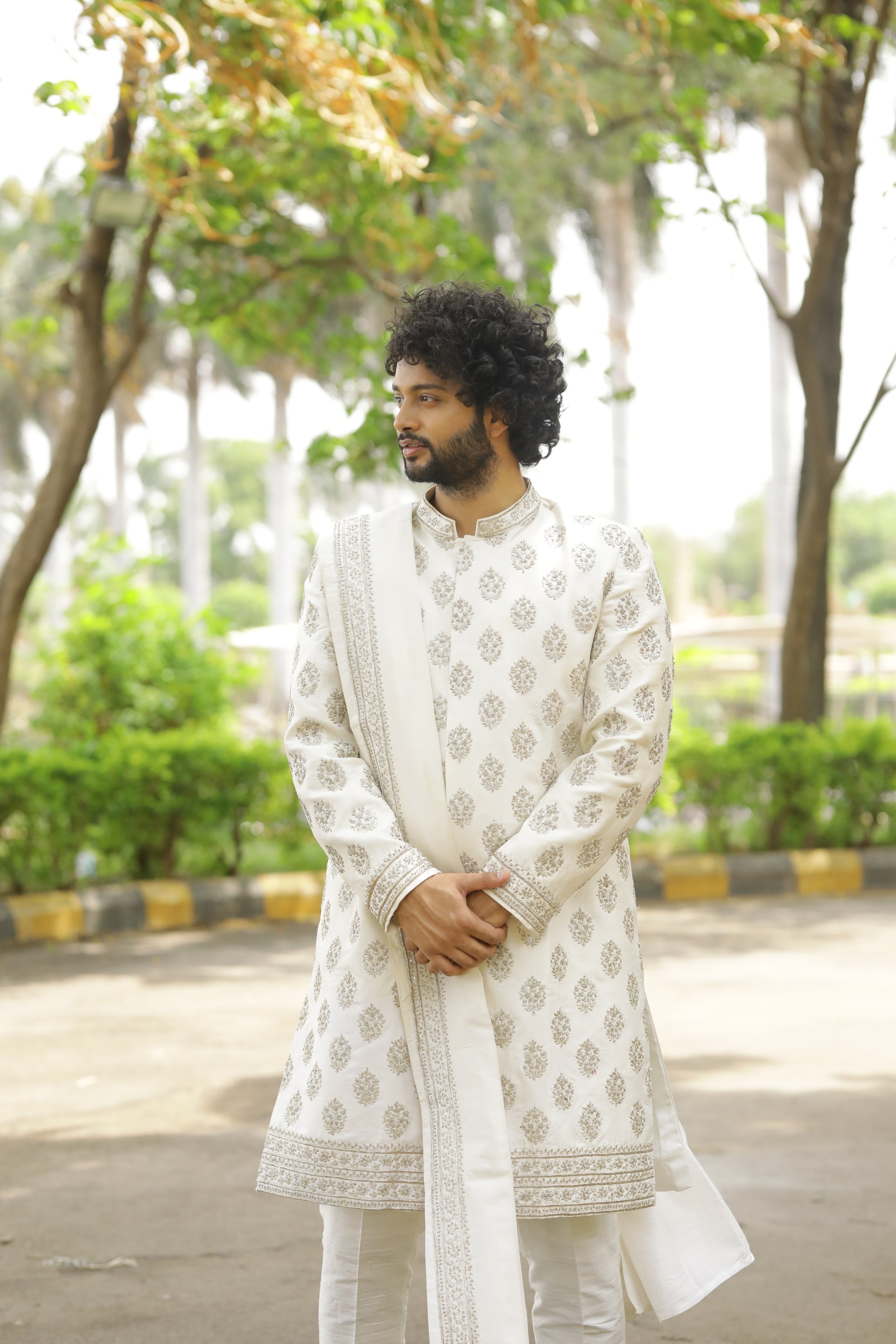 Iysian-Silver Designer Sherwani by Hilo Designs - Distacart