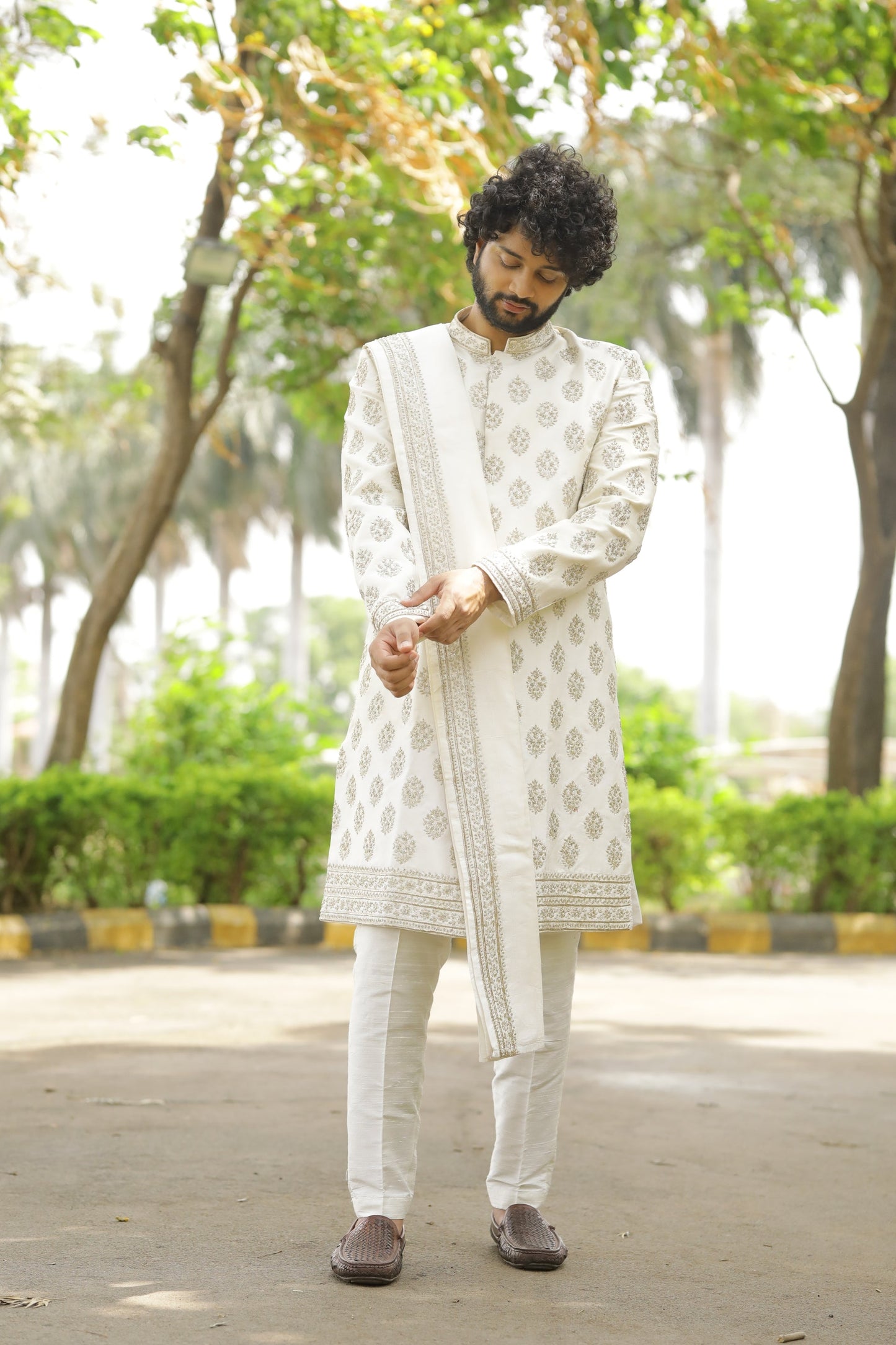 Iysian-Silver Designer Sherwani by Hilo Designs - Distacart