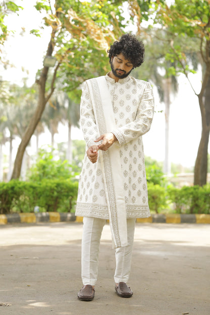 Iysian-Silver Designer Sherwani by Hilo Designs - Distacart