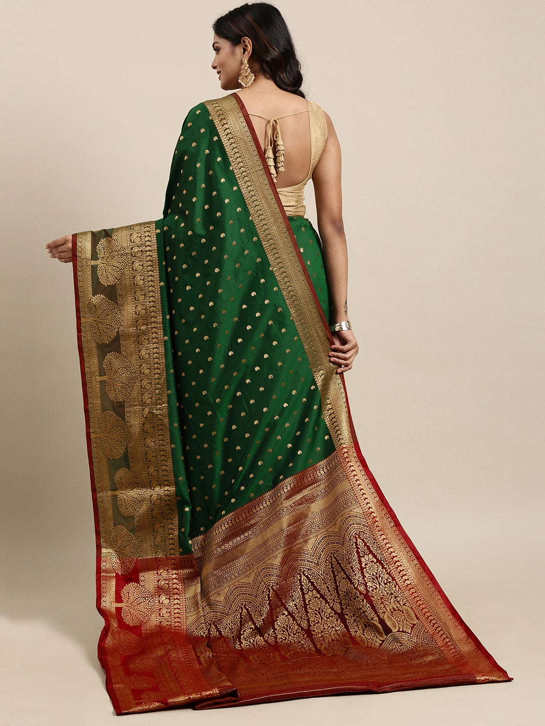 Mitera Green & Gold-Toned Woven Design Zari Silk Cotton Banarasi Saree - Distacart