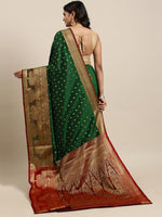 Thumbnail for Mitera Green & Gold-Toned Woven Design Zari Silk Cotton Banarasi Saree - Distacart