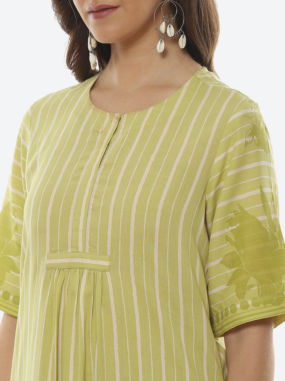 Biba Women Striped Pleated Kurta with Palazzos & Dupatta - Distacart