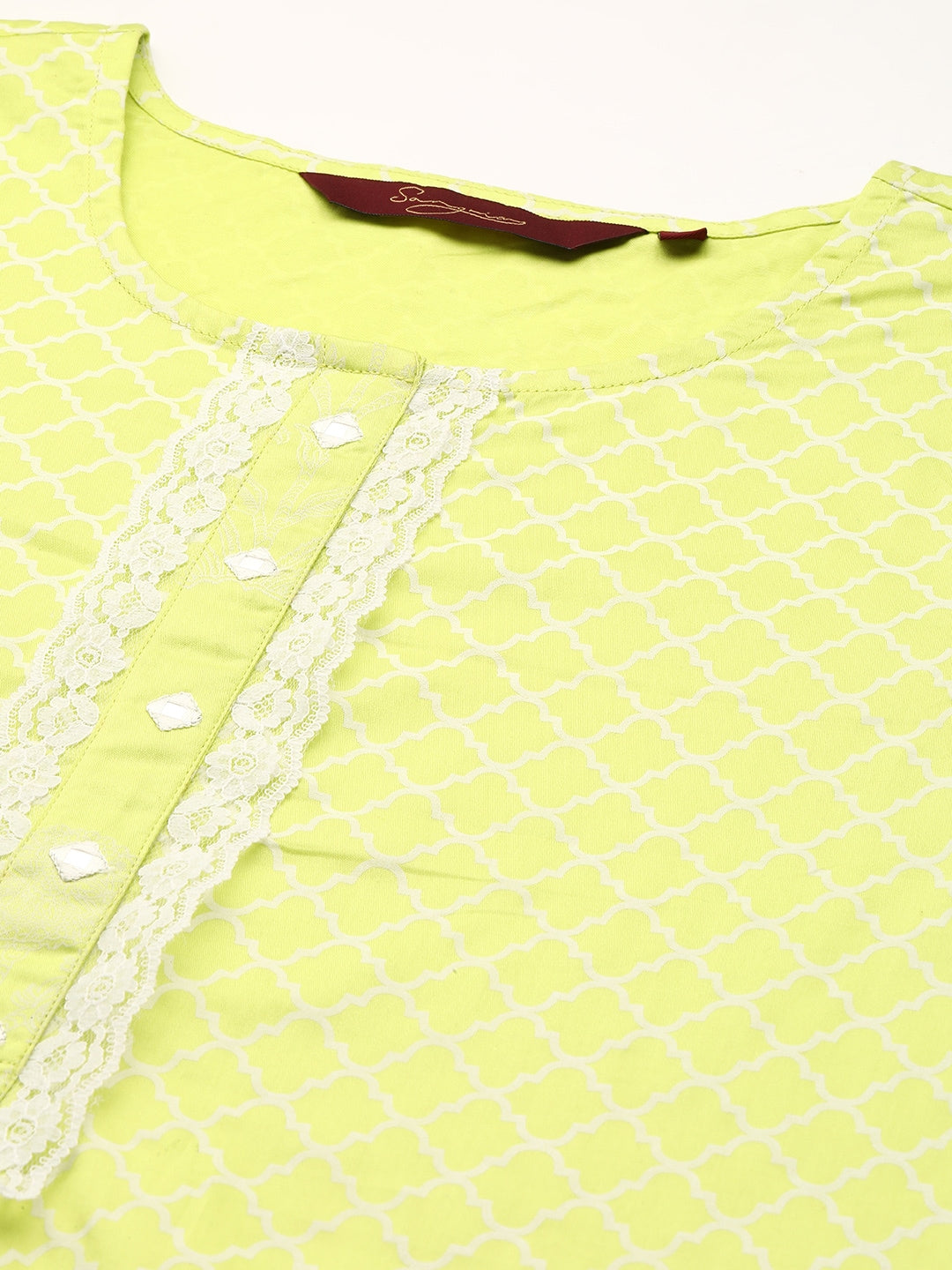 Sangria Women Lime Green Printed Satin Kurta - Distacart