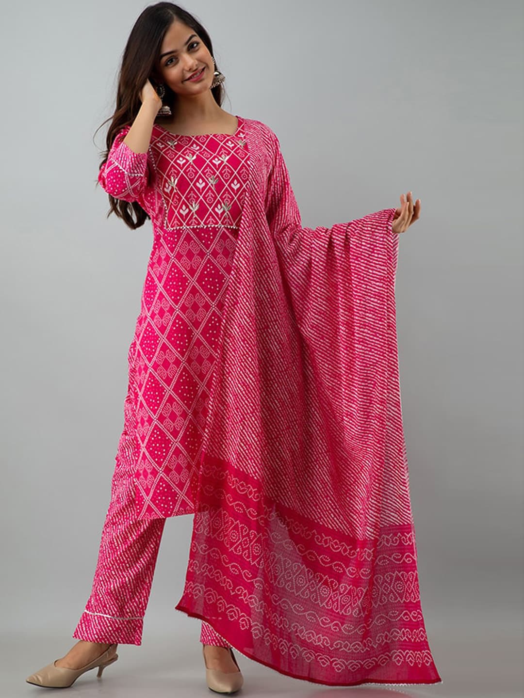 Kalini Women Pink Gotta Patti Pure Cotton Kurta with Trousers & Dupatta - Distacart