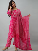 Thumbnail for Kalini Women Pink Gotta Patti Pure Cotton Kurta with Trousers & Dupatta - Distacart