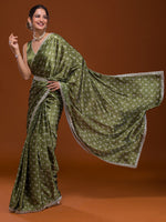 Thumbnail for Koskii Green & White Bandhani Embroidered Bandhani Saree - Distacart