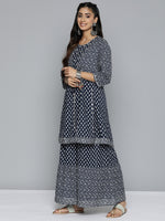 Thumbnail for HERE&NOW Ethnic Motifs Printed Layered Gotta Patti Pure Cotton Kurta with Sharara - Distacart
