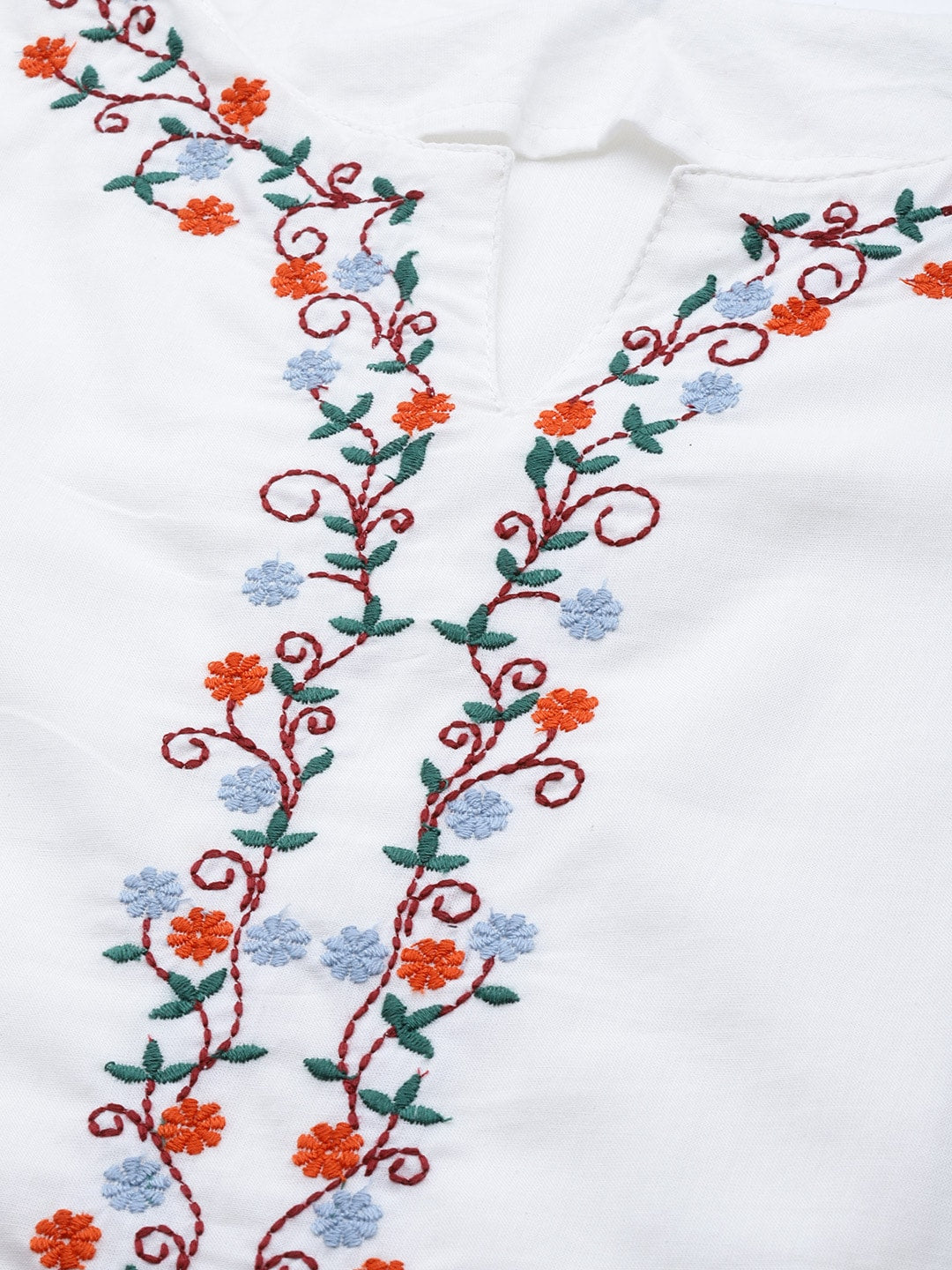 HERE&NOW Women White Cotton Straight Thread Work Kurta - Distacart